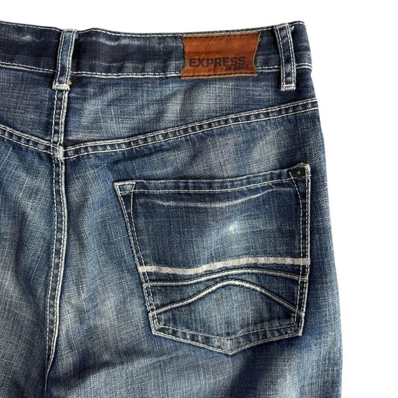Express Kingston Boot Cut Jeans Classic Faded Whiskered Distressed Mens Denim 32 - Picture 1 of 7
